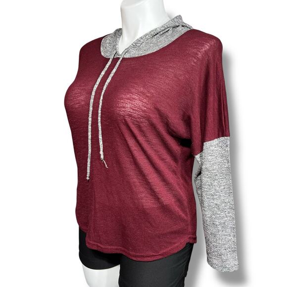Rue21 Womens Hooded Sweater Pullover Colorblock Long Sleeve Red Gray Large - Picture 5 of 7